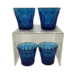 4 Vintage Noritake Perspective Blue Double Old-Fashioned Glasses‎ EUC
